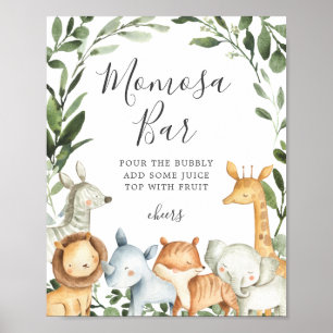 Safari Animals Baby Shower Mimosa Bar Sign Poster
