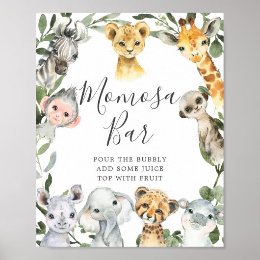 Safari Animals Baby Shower Mimosa Bar Sign Poster (Vorne)