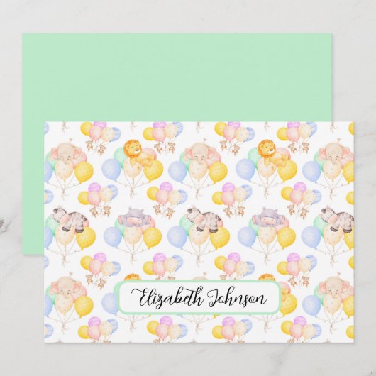 Safari Animals Baby Shower Note Card Mitteilungskarte (Vorne/Hinten)