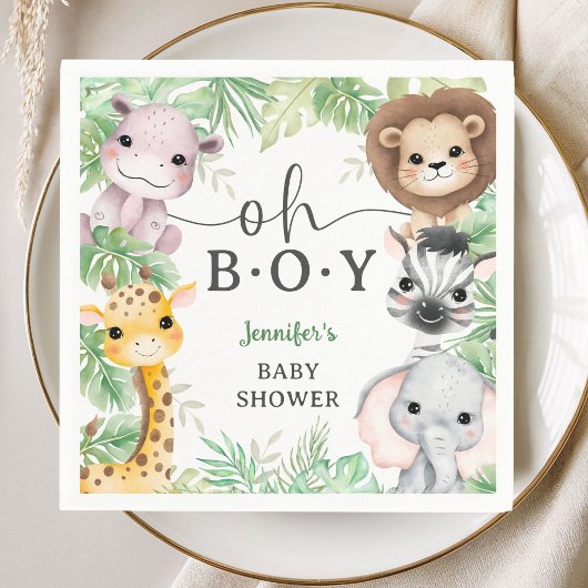Safari Animals Baby Shower Oh Boy Tropical Jungle Serviette