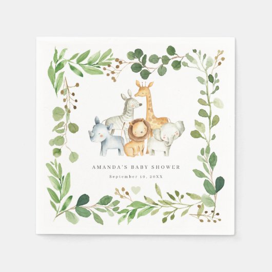 Safari Animals Baby Shower Party Paper Napkins Serviette (Vorderseite)