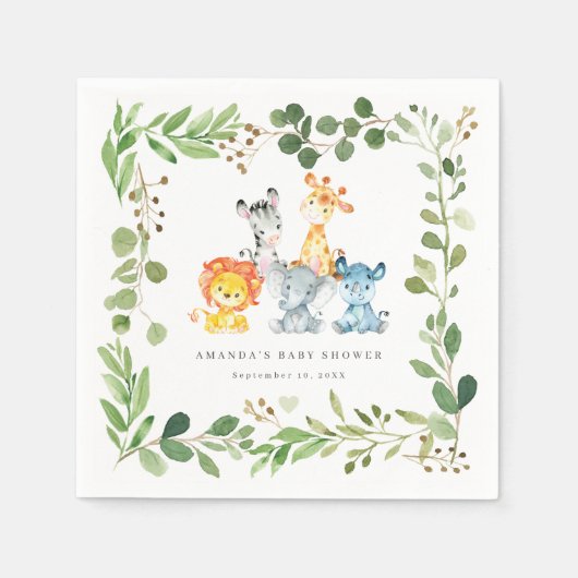 Safari Animals Baby Shower Party Paper Napkins Serviette (Vorderseite)