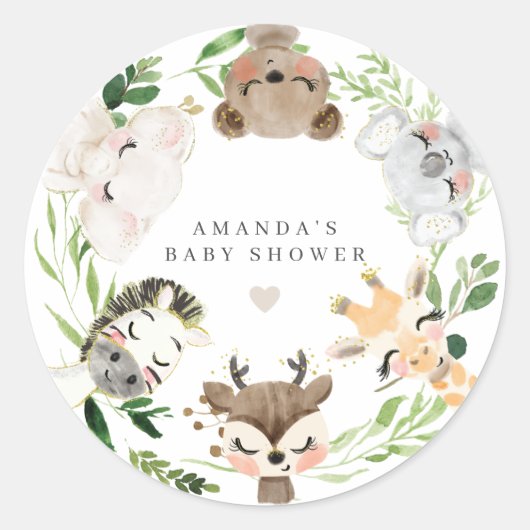 Safari Animals Baby Shower  Runder Aufkleber (Vorderseite)