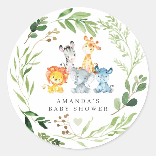 Safari Animals Baby Shower  Runder Aufkleber (Vorderseite)