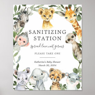 Safari Animals Baby Shower Sanitizing Station Schi Poster