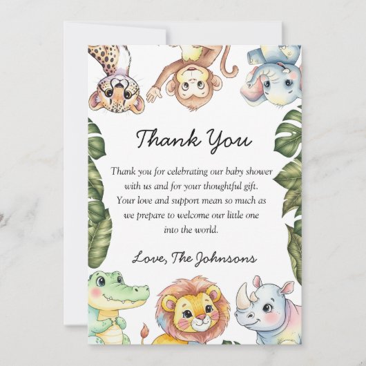 Safari Animals Baby Shower Thank You Card (Vorderseite)