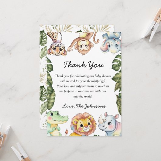 Safari Animals Baby Shower Thank You Card (Vorderseite/Rückseite Beispiel)