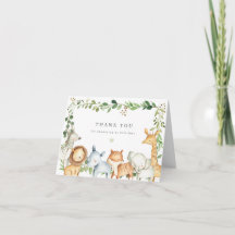 Safari Animals Baby Shower Thank You Card