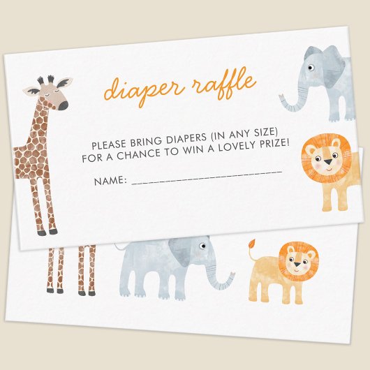 Safari Animals Baby Shower Windelwuler Raffle Begleitkarte