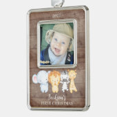 Safari Animals Baby's First Christmas Foto Christ Rahmen-Ornament Silber (Links)