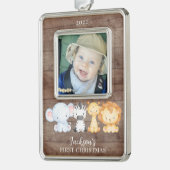 Safari Animals Baby's First Christmas Foto Rahmen-Ornament Silber (Links)