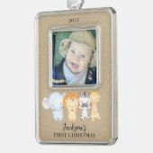 Safari Animals Baby's First Christmas Foto Rahmen-Ornament Silber (Links)