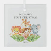 Safari Animals Baby's First Christmas Ornament Aus Glas (Vorderseite)