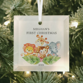Safari Animals Baby's First Christmas Ornament Aus Glas