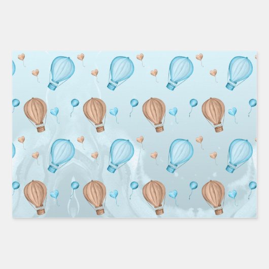 Safari Animals Balloons Blue Boy Baby Dusche Geschenkpapier Set (Vorderseite 2)