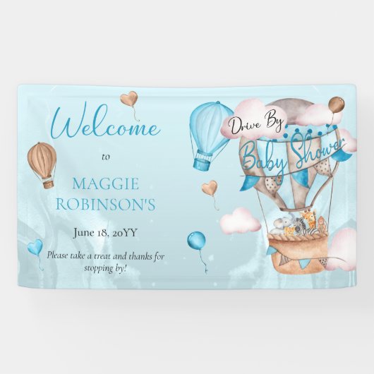 Safari Animals Balloons Drive By Boy Baby Shooter Banner (Horizontal)