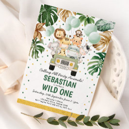 Safari Animals Balloons Wild One Birthday Party Folieneinladung