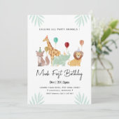 Safari Animals Birthday party Einladung (Stehend Vorderseite)