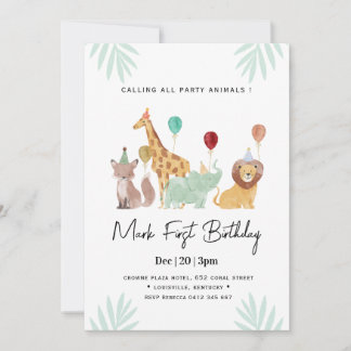 Safari Animals Birthday party Einladung