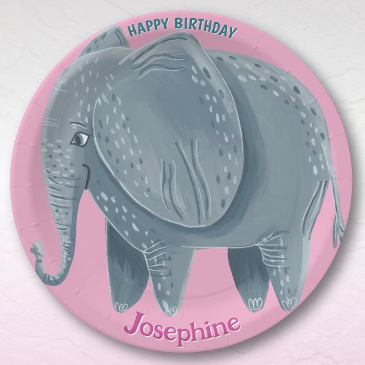 Safari animals birthday watercolor elephant girl pappteller