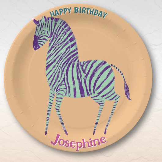 Safari animals birthday zebra girl pappteller