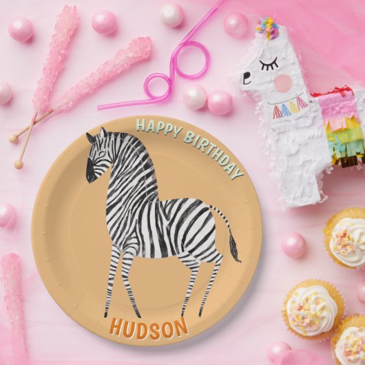 Safari animals birthday zebra kid custom pappteller (Party)