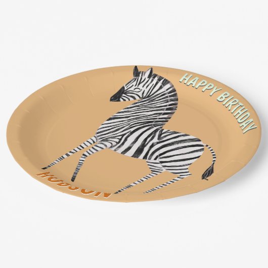 Safari animals birthday zebra kid custom pappteller (Schrägansicht)