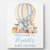 Safari Animals Blue Balloon Baby Dusche Willkommen Fotoplatte (Vorderseite)