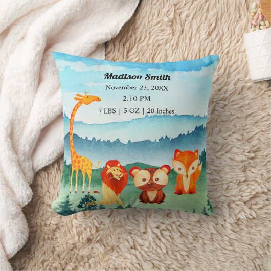 Safari Animals Blue Green Birth Stats Kissen (Decke)