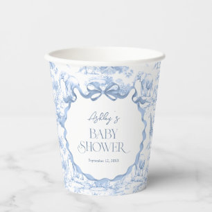 Safari Animals Blue Toile de Jouy Baby Dusche Pappbecher