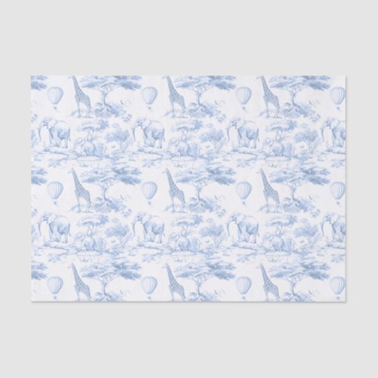 Safari Animals Blue Toile de Jouy Dusty Seidenpapier (Vorderseite)