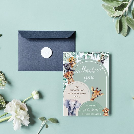 Safari Animals Bohemisch Botanical Baby Shower Dankeskarte