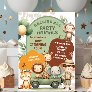 Safari Animals Boy Adventure Geburtstag Einladung