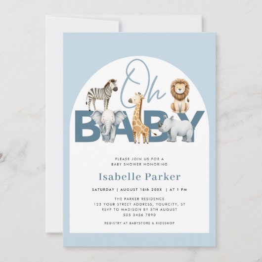 Safari Animals Boy Baby Shower Einladung (Vorderseite)