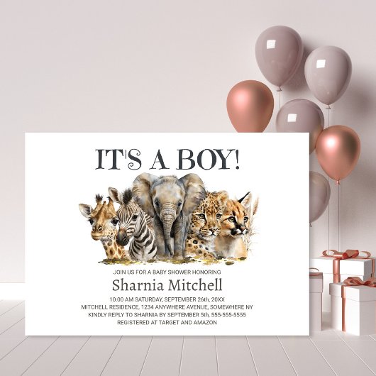 Safari Animals Boy Baby Shower Einladung
