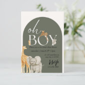 Safari Animals Boy Baby Shower Einladung Oh Junge (Stehend Vorderseite)