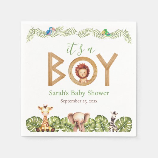 Safari Animals Boy Baby Shower Wood Jungle Blätter Serviette (Vorderseite)