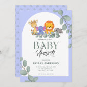 Safari Animals Boy Blue Baby Dusche Einladung (Vorne/Hinten)