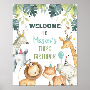 Safari Animals Boy Geburtstag Begrüßungstabelle Ze Poster