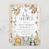 Safari Animals Calligraphy Boho Baby Showdusche In Einladung (Vorne/Hinten)