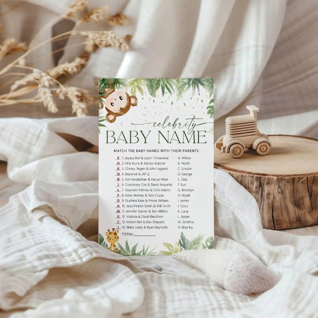 Safari Animals Celebrity Baby Name Game Card (Von Creator hochgeladen)