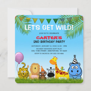 Safari Animals Colorful Kindergeburtstag Party Einladung