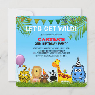 Safari Animals Colorful Kindergeburtstag Party Einladung