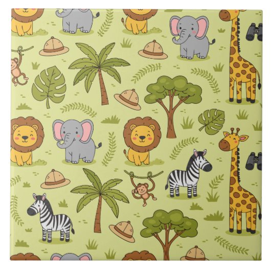 Safari animals colorful pattern ceramic tile fliese (Vorderseite)