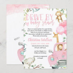 Safari Animals Drive by Baby Shower Einladungen