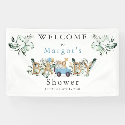 Safari Animals Drive by Baby Shower Green Gold Banner (Horizontal)