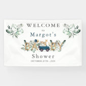 Safari Animals Drive by Baby Shower Green Gold Banner (Horizontal)