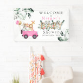 Safari Animals Drive by Baby Shower Green Gold Banner (Insitu)