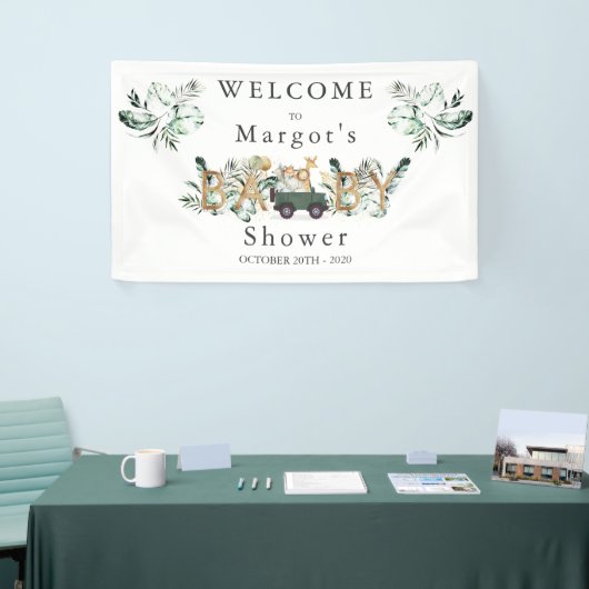Safari Animals Drive by Baby Shower Green Gold Banner (Messeveranstaltung)