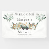 Safari Animals Drive by Baby Shower Green Gold Banner (Horizontal)